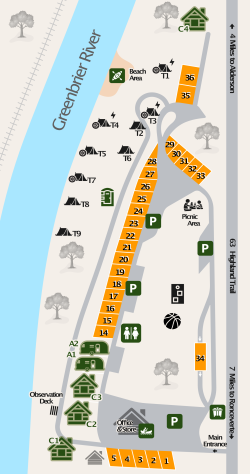 GreenbrierRiverCampground Map showing RV, Tent and Cabin sites